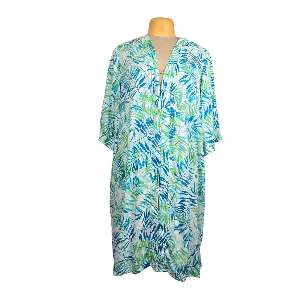 Catherines Womens‎ 1X Open Front Cover Up Top Tropical Leaf Vacation Beach Flowy